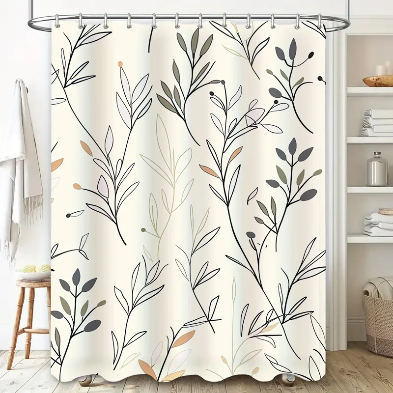 Vintage Floral Shower Curtain Bathroom Decor Modern Black White Leaf Print Waterproof Fabric Water Repellent Shower Curtains f
