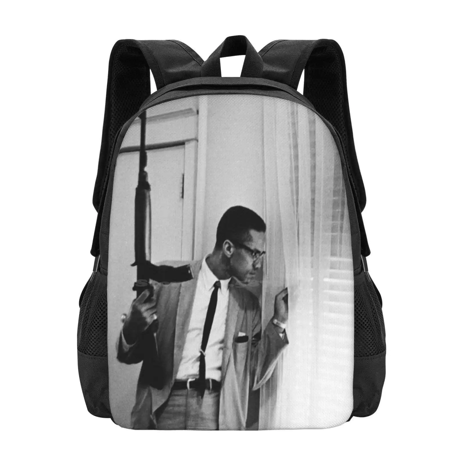 Malcolm With Gun Pattern Design Laptop Travel School Bags History Classic Vintage Heroes Journey X Little Peace Justice War