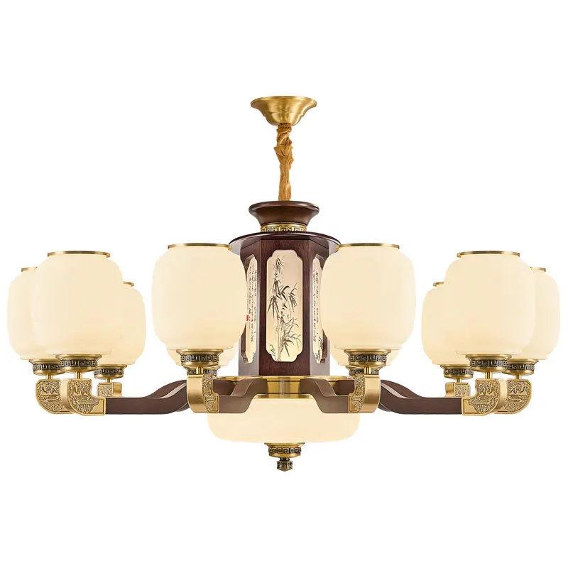 New Song-style aesthetics New Chinese-style chandelier All copper solid wood Chinese style living room main lamp Guangdong Zhong