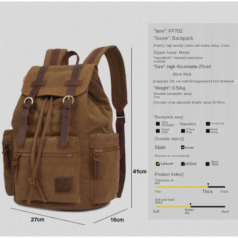 Canvas Backpack Men's Retro Backpack Outdoor Laptop Female College Student Schoolbag Backpack Casual Fashion Bags