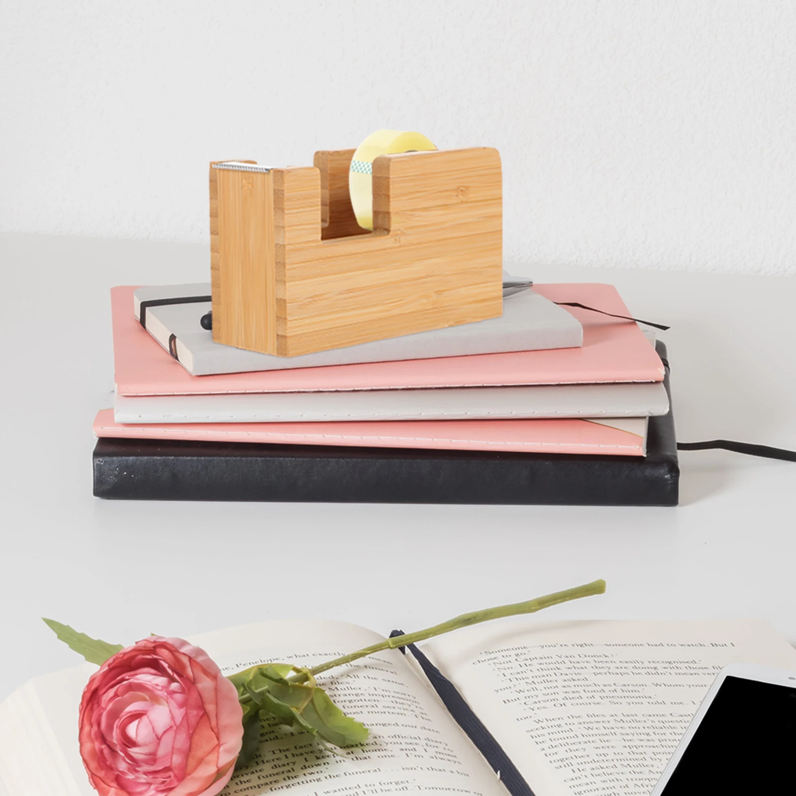 

Tape Dispenser Bamboo Holder Desktop 18 25MM ABS Material Office School Family Scrapbooks Art Projects Convenient Sticker