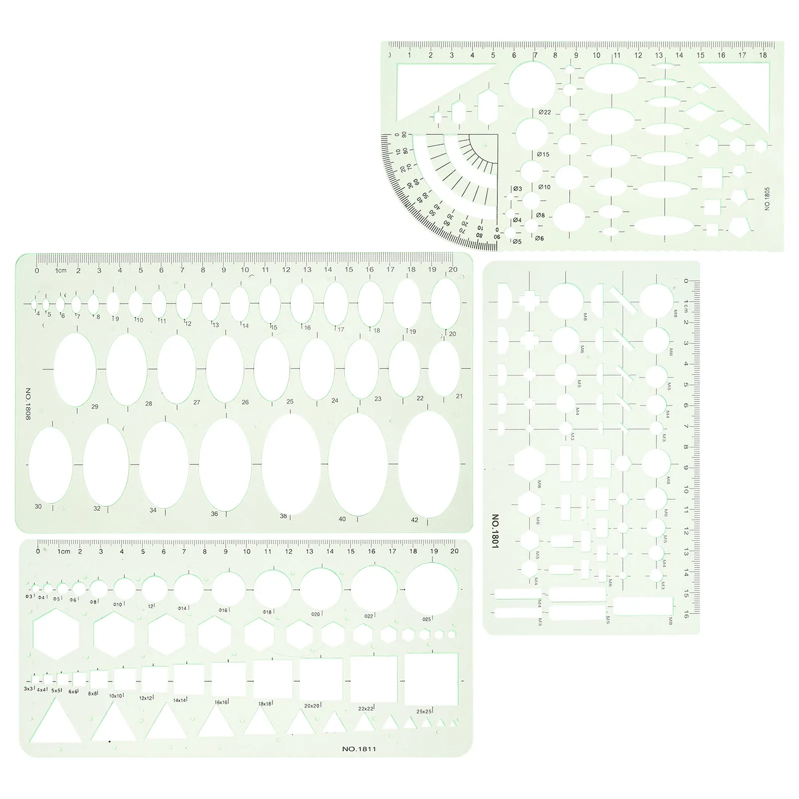 4Pcs Geometric Drawing Templates Plastic Circle Stencils Precise Drafting Rulers for Artists Crafts School Architectural