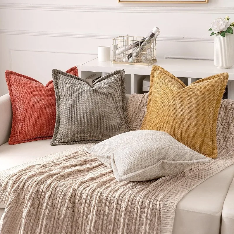 45x45Cm Solid Color Pillow Cover Cross-Stitched Edge Cozy Home Pillow Cover Best Seller Living Room Sofa Cushion Protector
