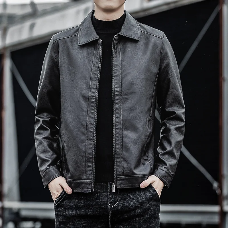 

Spring Autumn New Middle-aged Leather Jacket Men's PU Casual Fashion Coat Lapel Zipper Handsome Streetwear Business Men Clothing