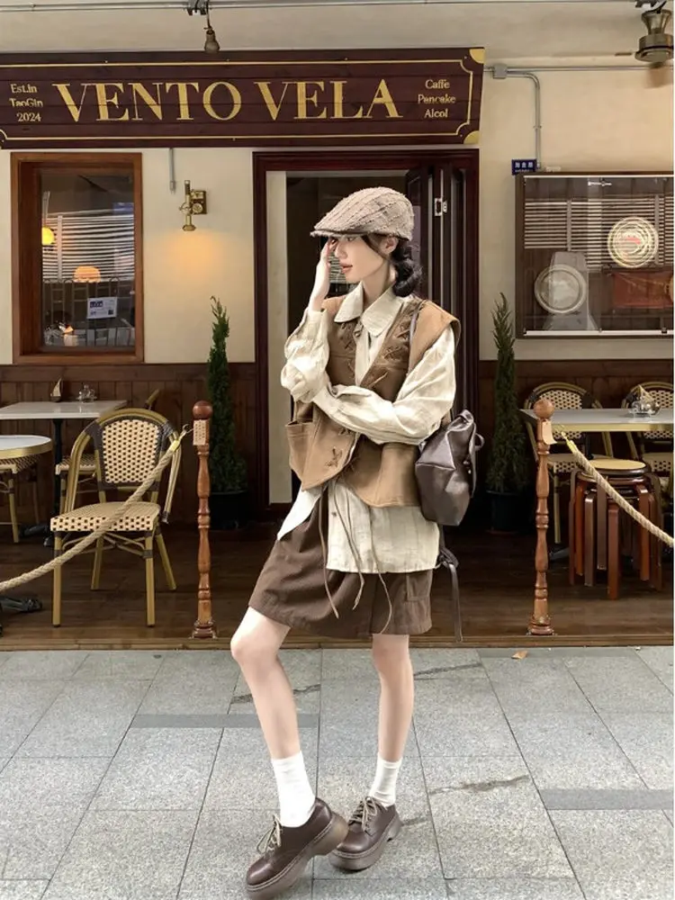 

Жилеты Жилеты Тонкий женский жилет Женский топ Осенний фланелевой мягкий двубортный ретро с воротником-стойкой в британском стиле Однотонный