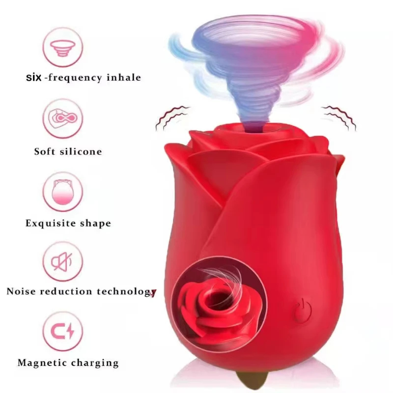 Frauen Rose Sex Spielzeug, Leistungsstarke Klitoris Saugen Schwarz Rose Vibrator, Lecken Zunge Doppelseitige Rose Form Vibrator Für Paare