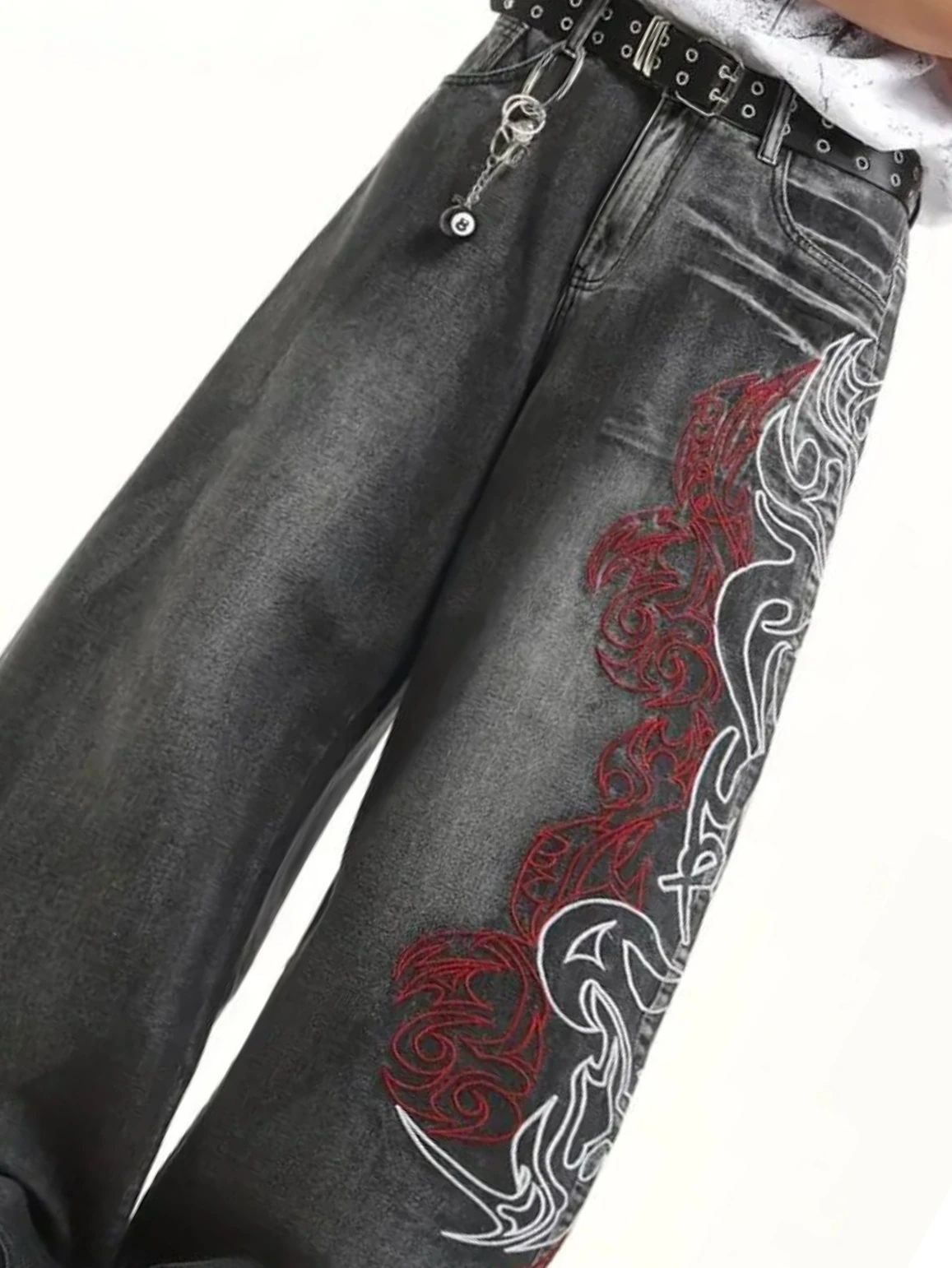 Y2K High Street Darkแฟชั่นGothicกางเกงยีนส์UnisexอเมริกันHarajuku BaggyตรงกางเกงHip Hop Rock Trendกางเกงกว้าง