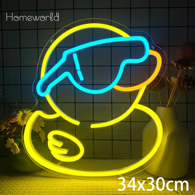 Cute Duck with Glasses LED Neon Light for Wall Decor ,USB Dimmable, for Party Bedroom Man Cave Kids Home Bar Birthday Gift