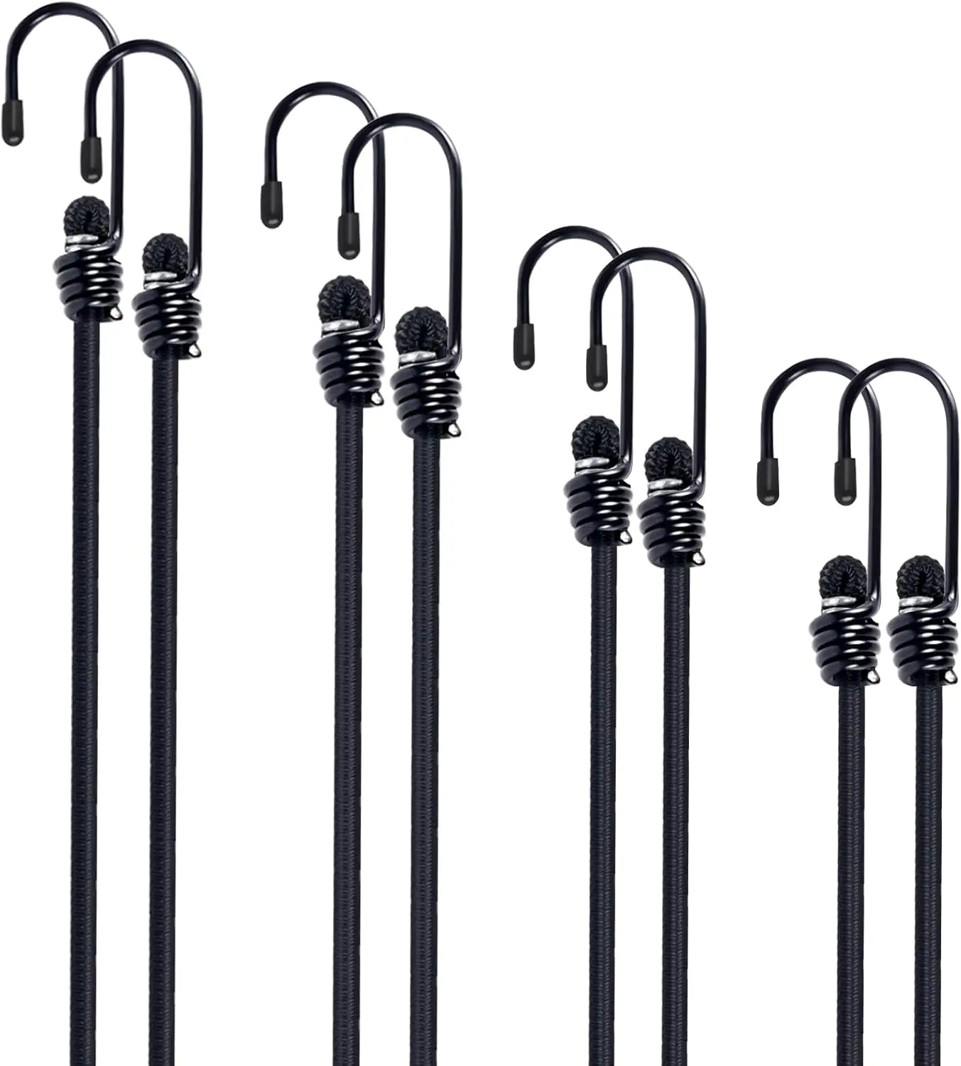 

8-Pack Bungee Cords with Hooks, 12-36 Inch Sizes for Bundling, Tarp Fixing, Luggage & Camping Use