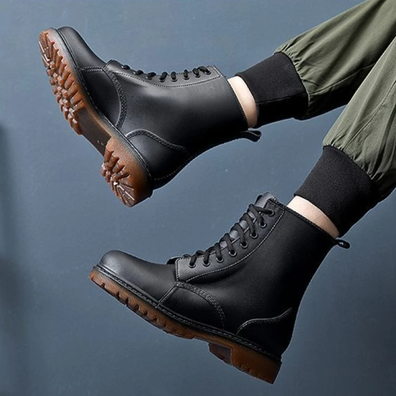 

Короткие байкерские мужские резиновые сапоги, мотоциклетные силиконовые рабочие сапоги со шнурками, резиновые сапоги из пластика, водонепроницаемые резиновые сапоги из ПВХ, грязь 202, мужская обувь