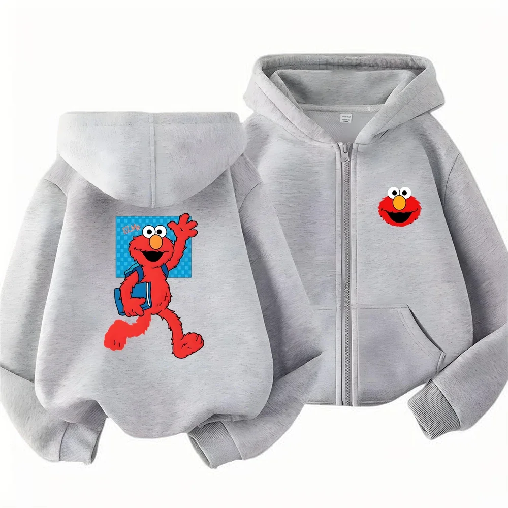 Boy Black Hoodies Zipper Girls Pink Children Age 3-12 Cardigan Tops Leisure Coat Long Sleeve Sesame Street ELMO Hooded New