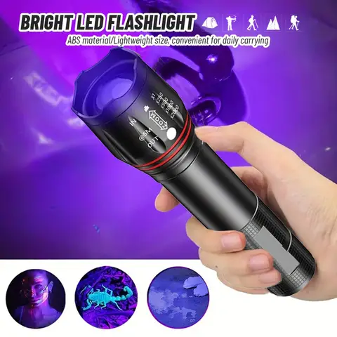 Bright T6 Led UV Flashlight Zoomable Function Torch Pet Urine Stains Detector Scorpion Mini UV Light use 18650 Battery UV Lamp