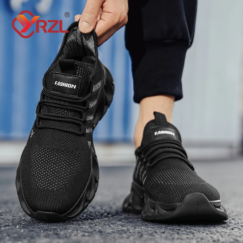 Yrzl sapatos esportivos dos homens respirável tênis leves ao ar livre malha preto tênis de corrida atlético jogging tenis sapatos caminhada homem