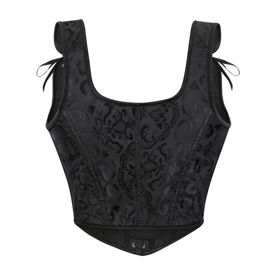 Women Gothic Vintage Overbust Corset Jacquard Crop Tops Retro Brocade Bustier Lace Up Sexy Bustiers with Shoulder Straps