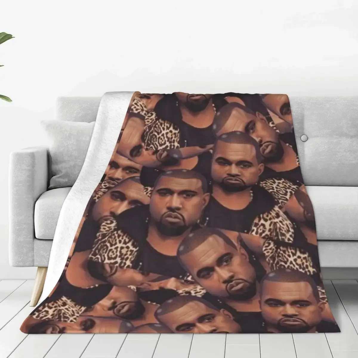 K-Kanye West Face Flannel Blankets Quality Super Soft Rapper Throw Blanket Autumn Airplane Travel Couch Chair Pattern Bedspread