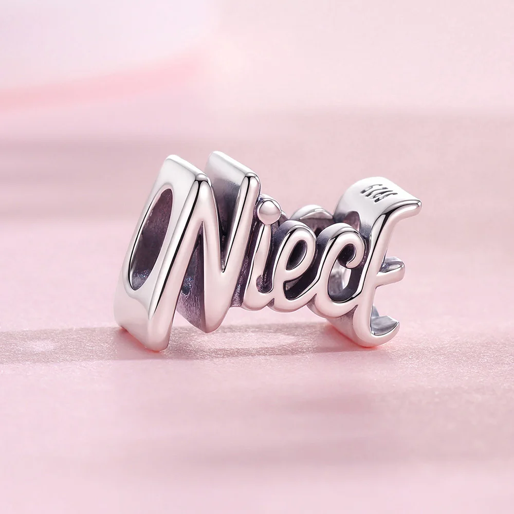 925 Sterling Silver Charm Niece Handwritten Beads Fits Original Bracelet DIY Jewelry Accessories Everyday Wear Gift For Women