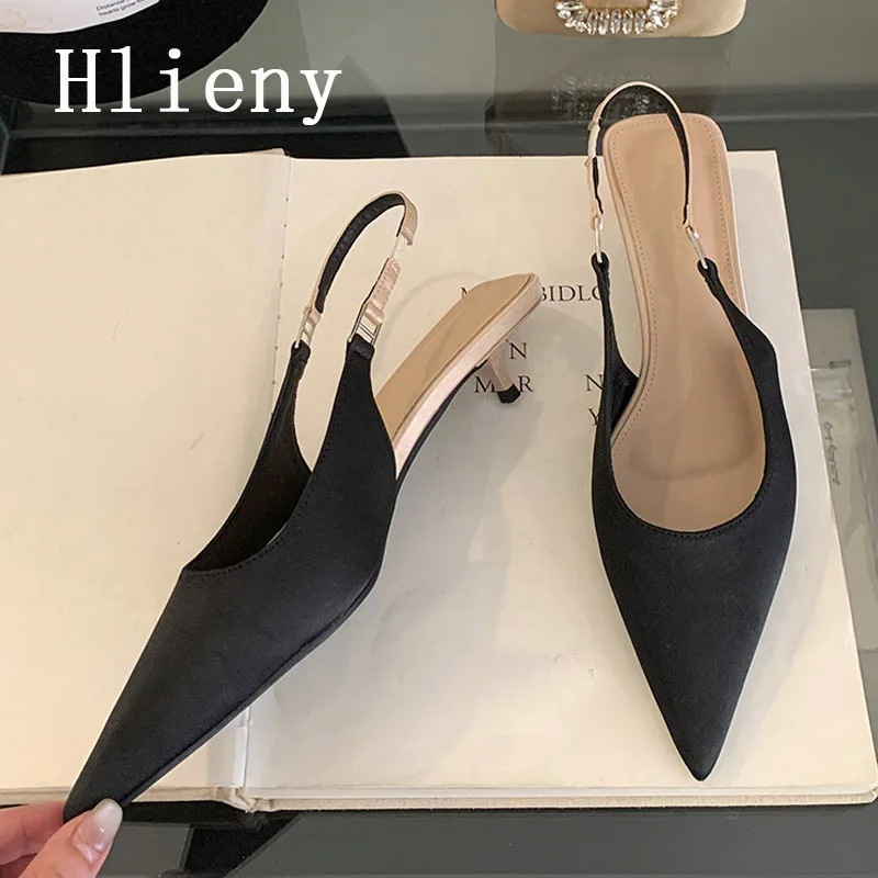 Hlieny الربيع الصيف Slingback النساء مضخات الانزلاق على حزام الظهر المرن منخفضة رقيقة الكعوب أشار حذاء مزود بفتحة للأصابع Escarpins نساء Talons