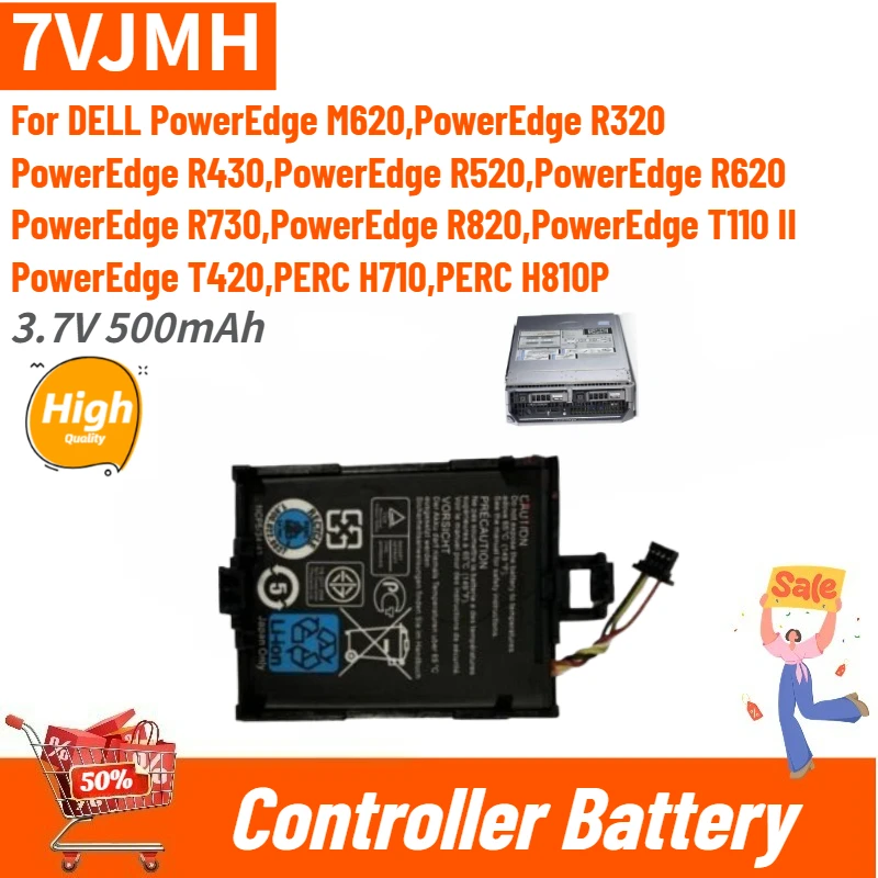 

7VJMH High Quality Controller Battery 3.7V 500mAh for DELL PERC H810 H710 H710P R320 R420 R520 R620 R720 R820 Brand New