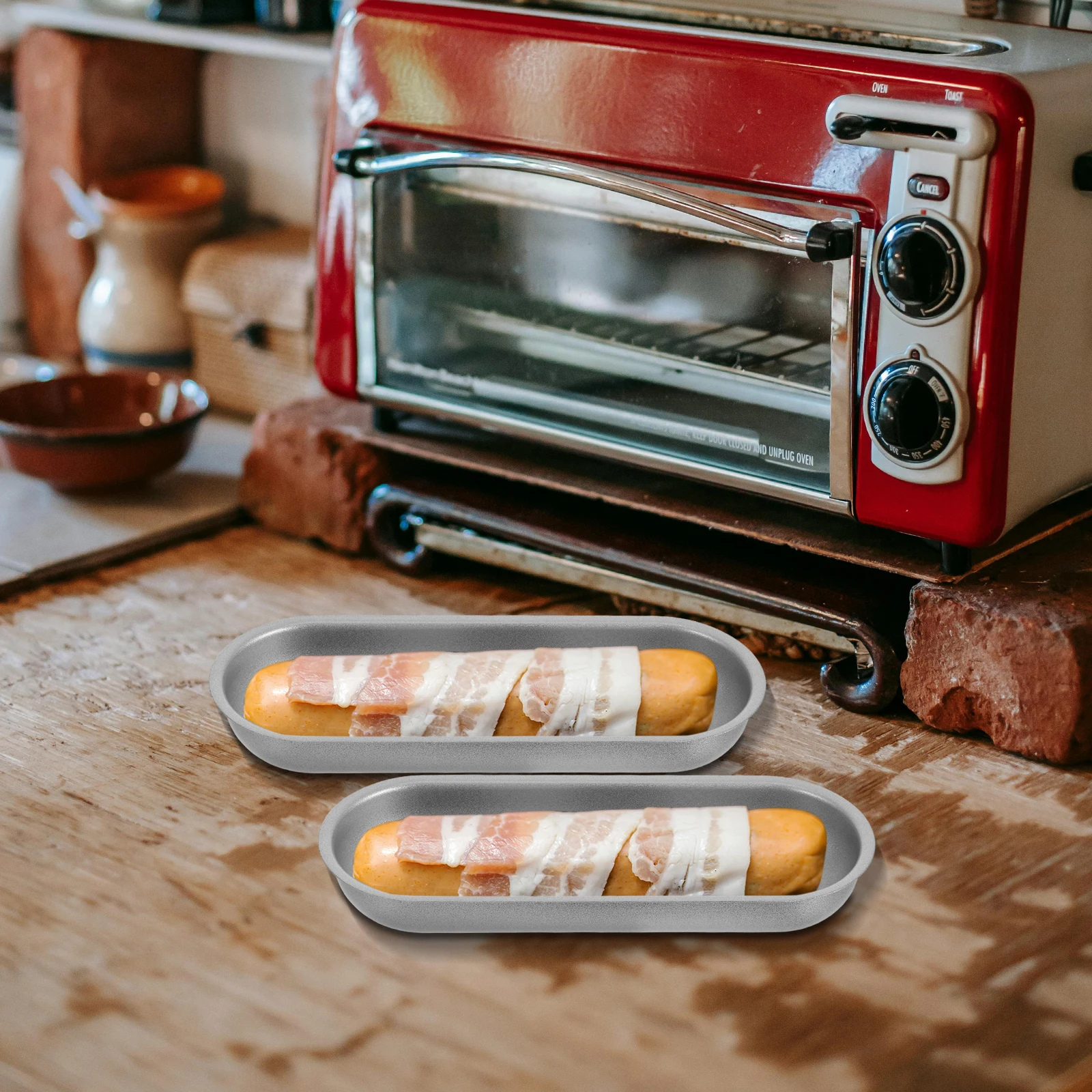 

2Pcs Nonstick Hot Dog Bun Pan Set Versatile Design for Oven and Various Baking Equipment Easy Cleaning Hot Dog Bun Pan