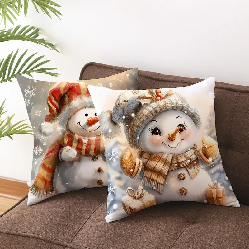 Christmas Snowman Printed Cushion Cover Sofa Decorative Pillow Cover New Year Pillowcase Home Decor