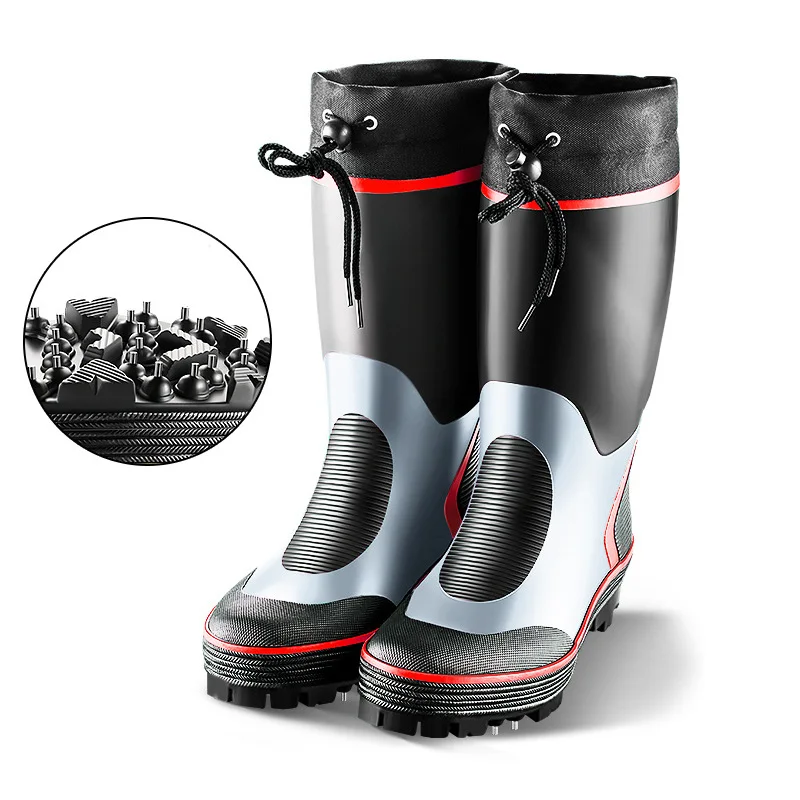 

Fishing Hunting Boots Steel Nails Rubber Supper Anti-slip Sole High Drum Rain Boots Sea River Reef Rock Fishing Shoes