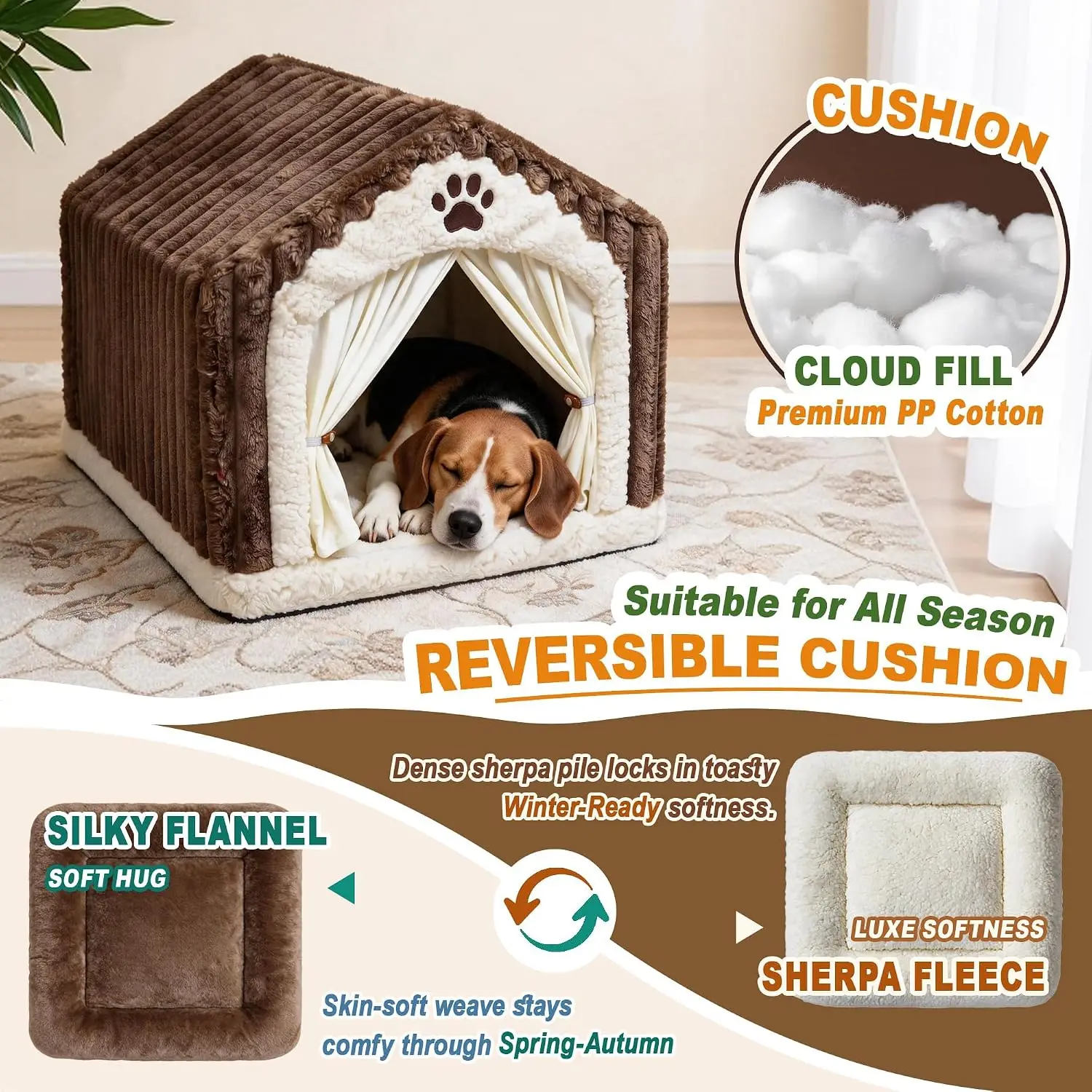 Warm Double-Layer Dog Cave Bed for Indoor Use, Luxury Dog House