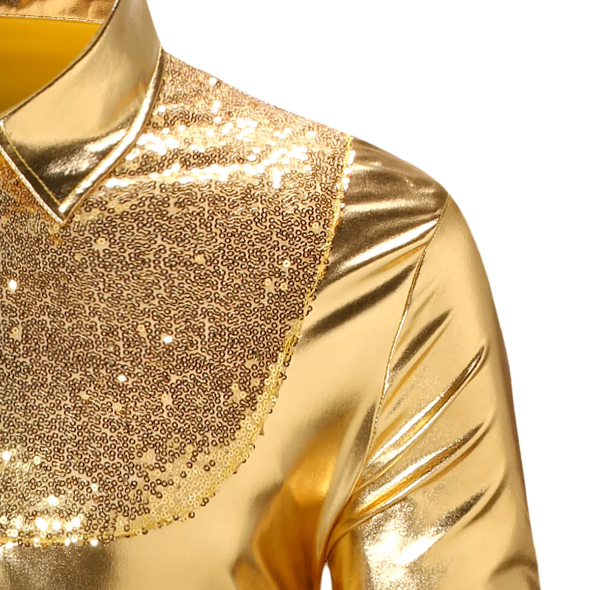 Men\'s 70\'s Disco Gold Shiny Shirts for Party Luxury Sequins Long Sleeve Nightclub Shirt Male Stylish Prom Stage Camisa de Hombre