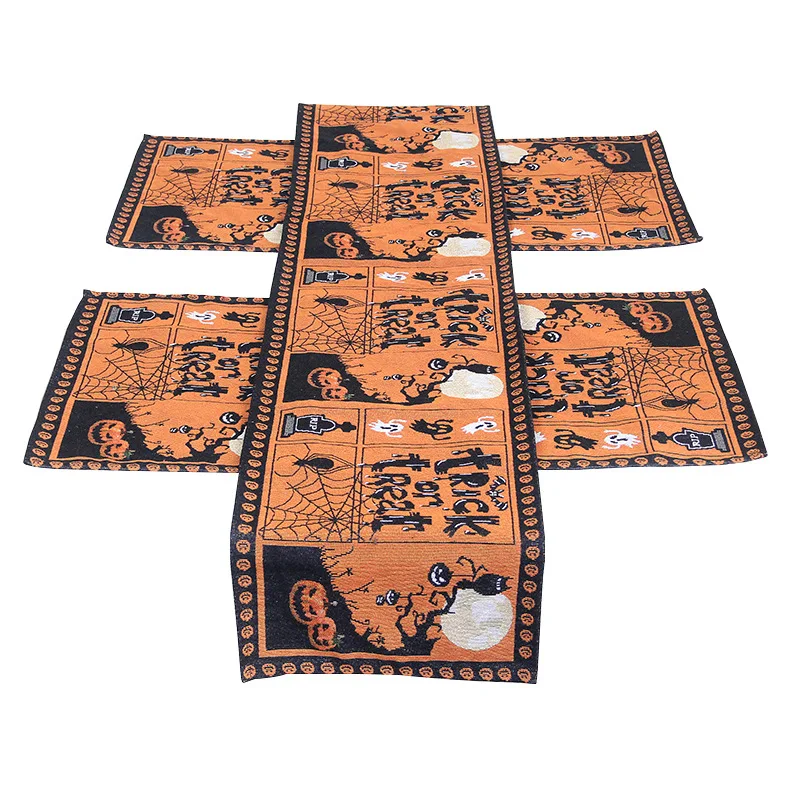 

Halloween Home Canteen Table Runner Decoration Placemat Washable Tablecloth Halloween Pumpkin Ghost Table Dining Room Restaurant