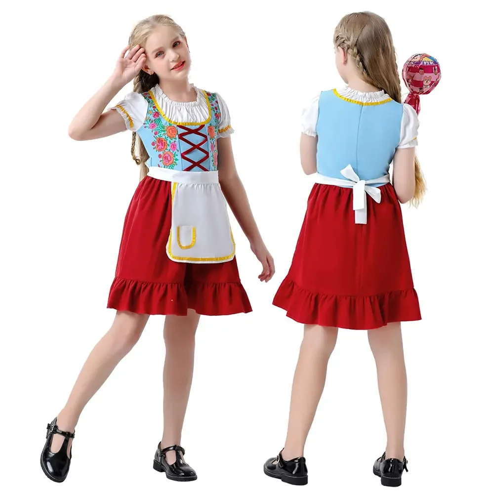 

French Manor Servant German Oktoberfest Dirndl Dress Bavaria Beer Party Halloween Beer Maid Outfit Kid Girls Beer Costume