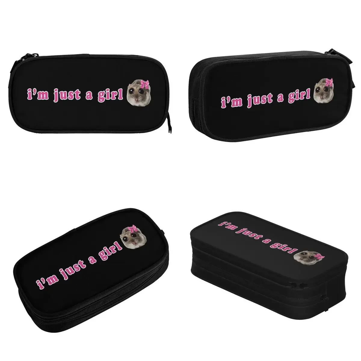 Sad Hamster I'm Just A Girl Pencil Cases Cartoon Pencilcases Pen Box for Student Large Storage Bag Students School Stationery