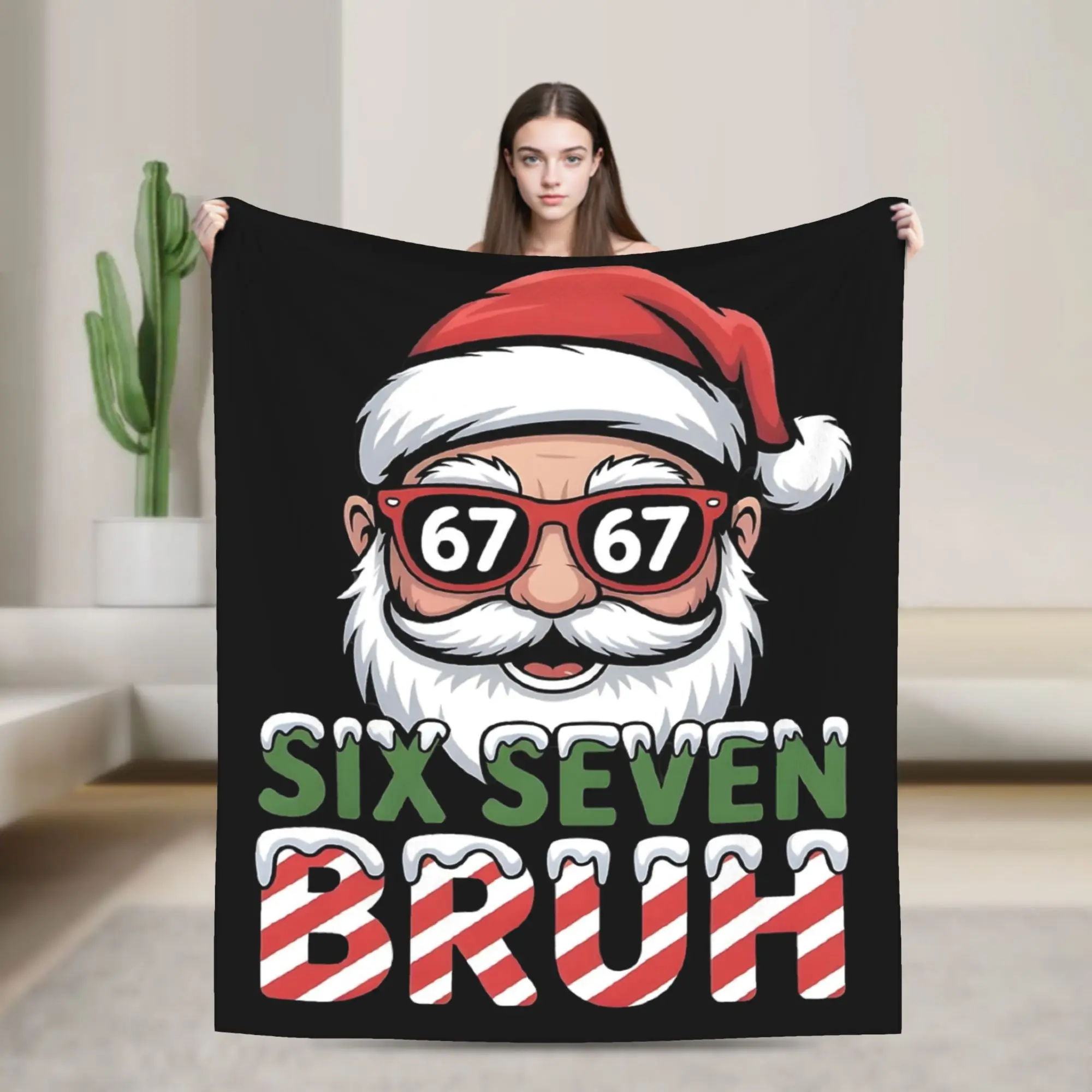 

67 Meme Santa Six Seven Bruh Funny Christmas Blanket Flannel Print Breathable Warm Throw Blanket for Bedding Couch Rug Piece