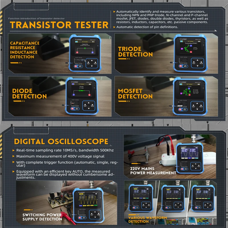 FNIRSI DSO-TC3 Digital Oscilloscope 3 in 1 Transistor Tester Function Signal Generator Multifunctional Electronic Tester