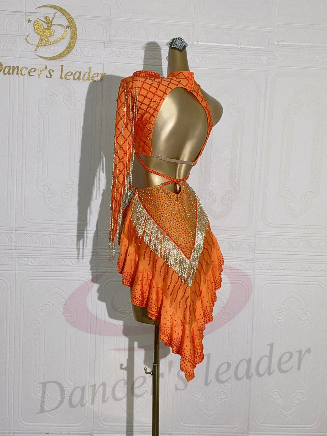 Robe de danse latine en pierre AB pour femmes et enfants, haut de gamme, personnalisée, creuse, fleur dorée, noire, robe de spectacle de piscine Samba