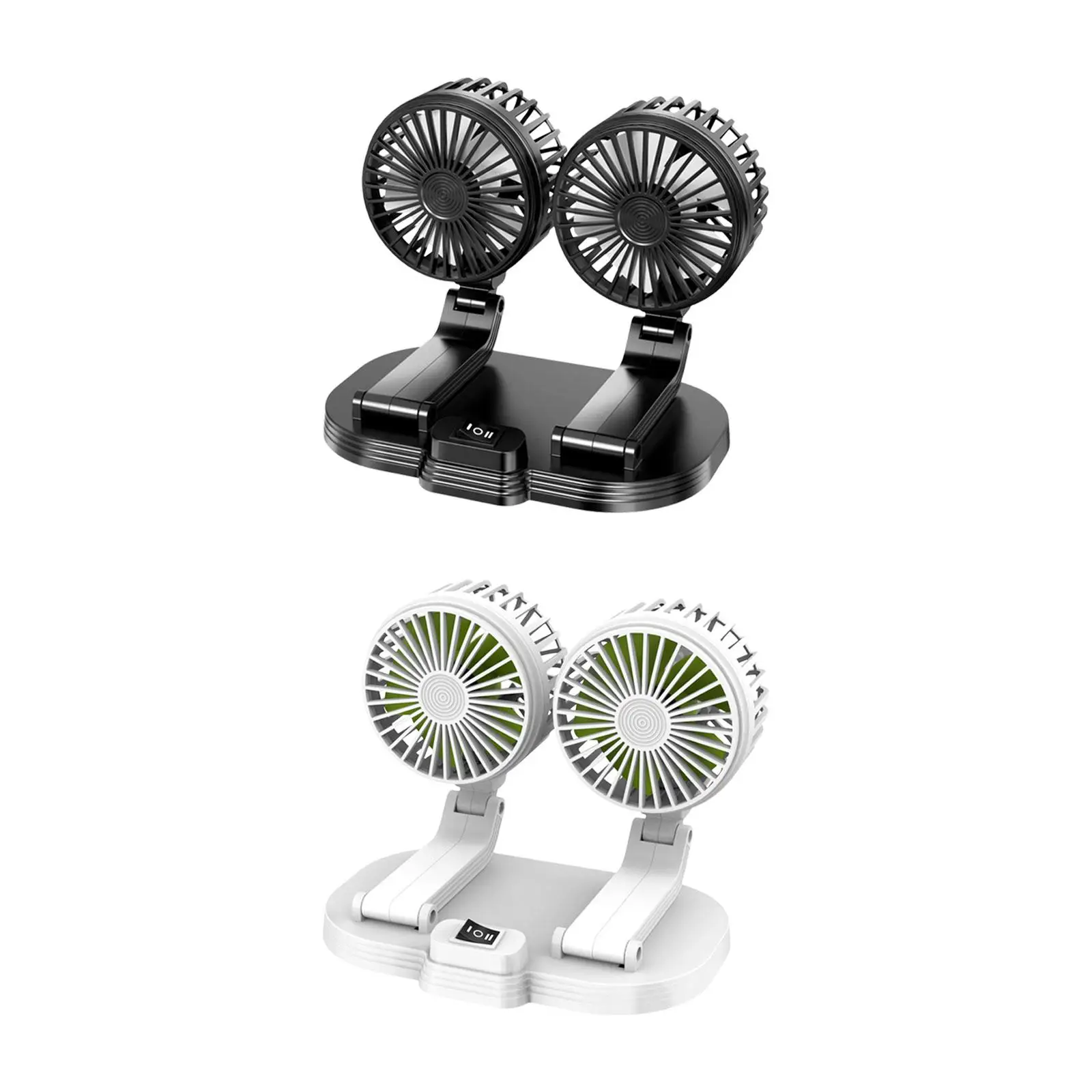 

Car Fan Dual Head Equipment Adjustable Multipurpose Strong Wind Desk Fan for Automobile Dashboard Office Summer Truck