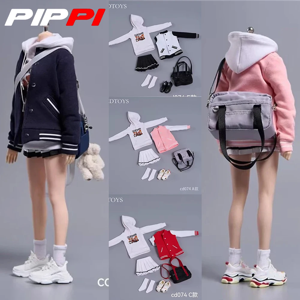 

cdtoys cd074 1/6 Baseball jacket hooded sweatshirt pleated skirt backpack shoes set Model Fit 12'' Female Soldier Action Figure