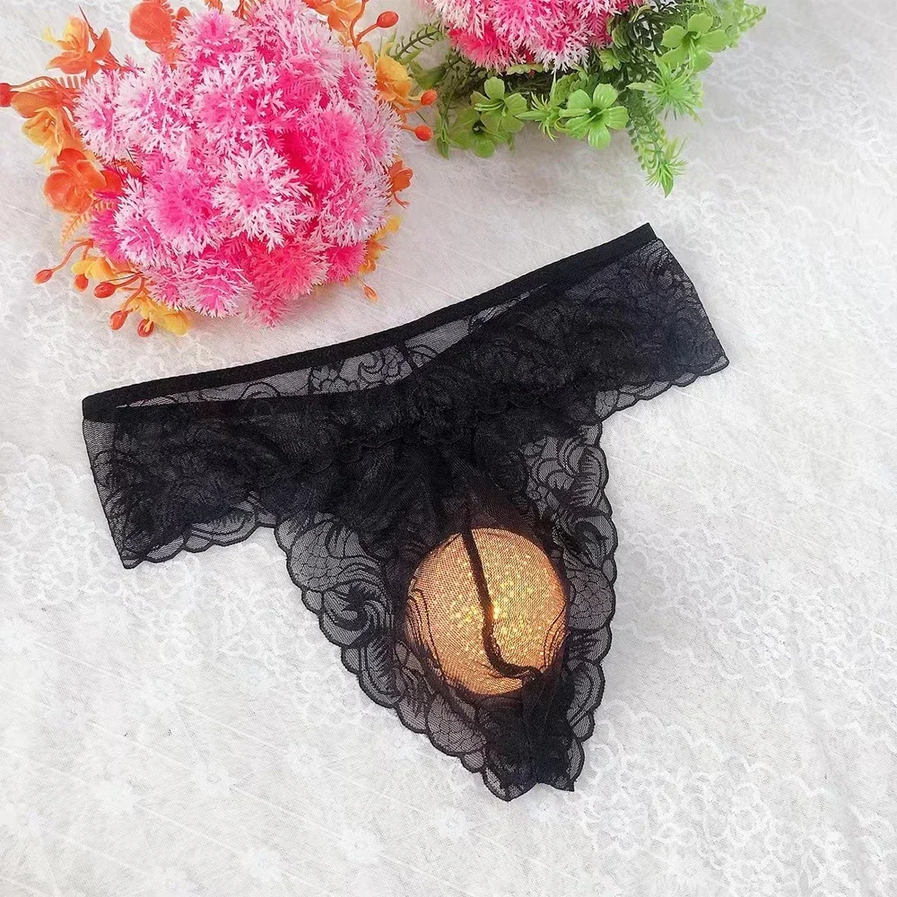 Lace Mens Mesh See-through Bikini Pouch G-String Panties G-string Low Rise Comfortable Briefs Underwear T-back Thong Lingerie