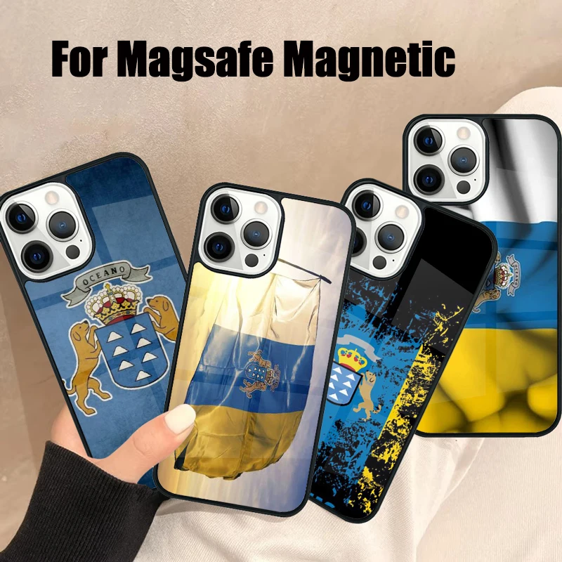 Funda de teléfono con bandera canaria lslands para iPhone 17 Air 16e 15 14 13 12 11 Pro Max Plus Magsafe cubierta magnética inalámbrica