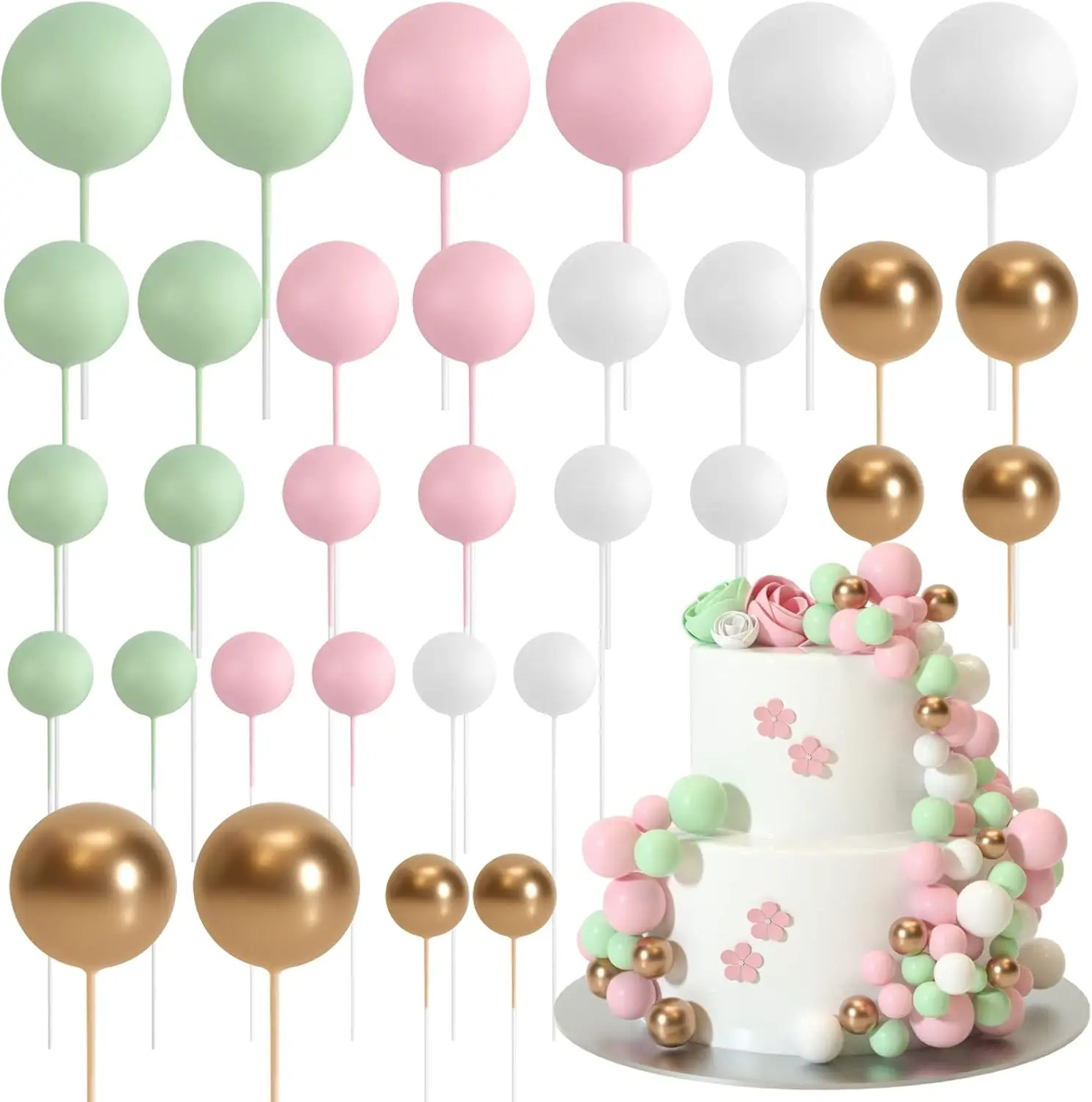 32 Stück Weihnachtskugel-Kuchenaufsatz, Dekorationen, Schaumstoffkugeln, Kuchenaufsatz, Kugeln, Kuchendekorationen für Hochzeit, Party, Geburtstag – Detail 10