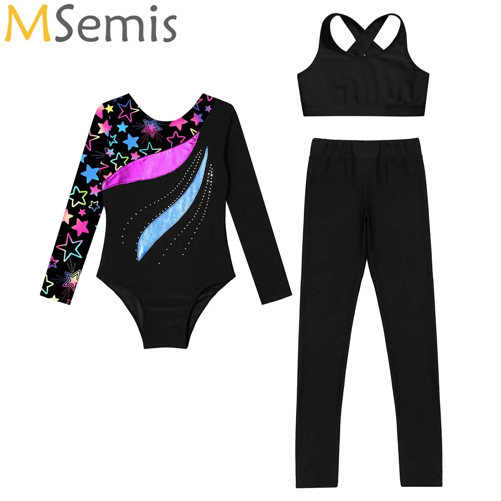 

3Pcs/Set Kids Girls Ballet Dancewear Set Gymnastics Outfit Long Sleeve Leotard with Vest And Leggings Yoga Workout Clothes