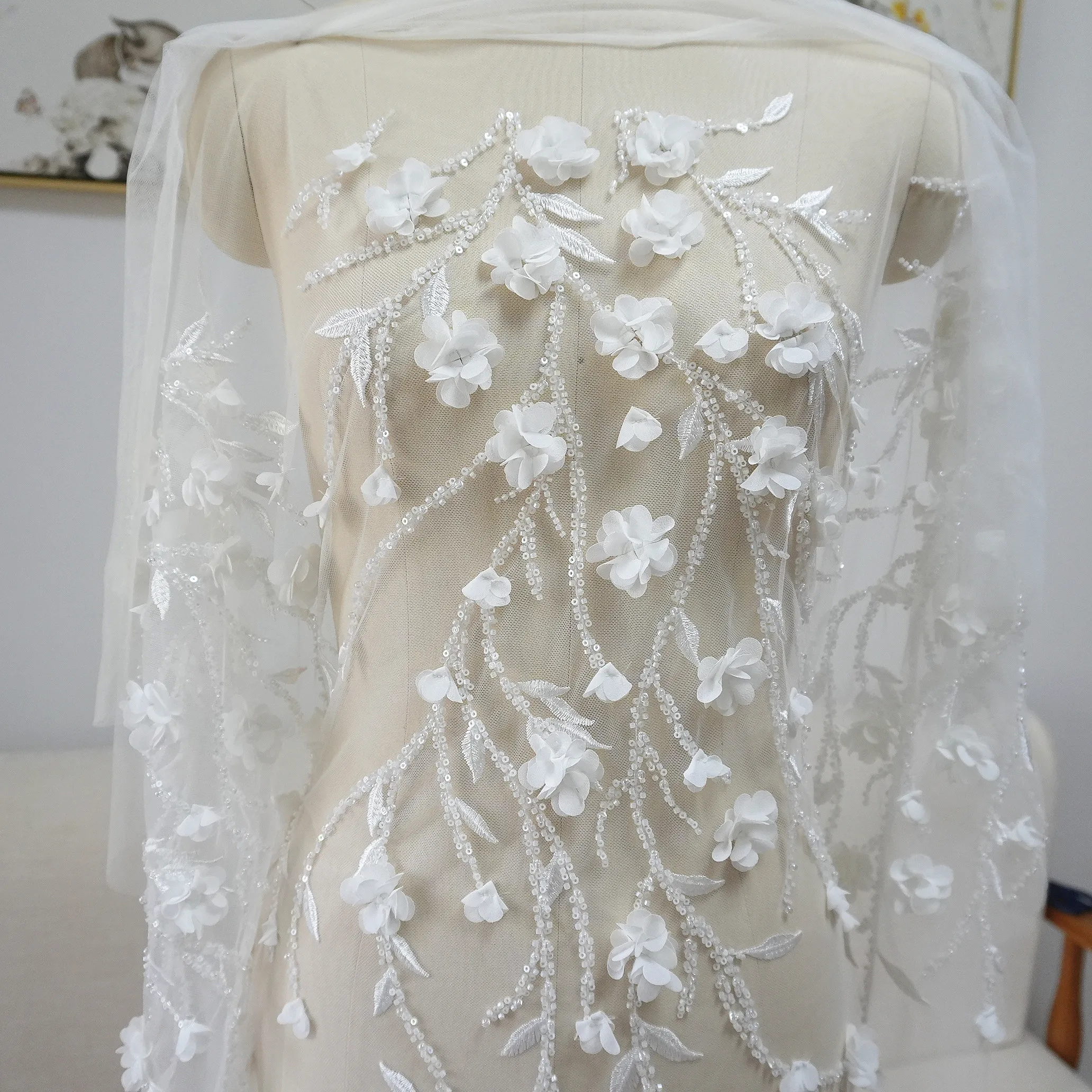 قماش زهور ثلاثي الأبعاد من Dingzhu، فستان زفاف على شكل فرع شجرة، فستان، سعر خاص للتخليص، إكسسوارات من القماش DIY #3