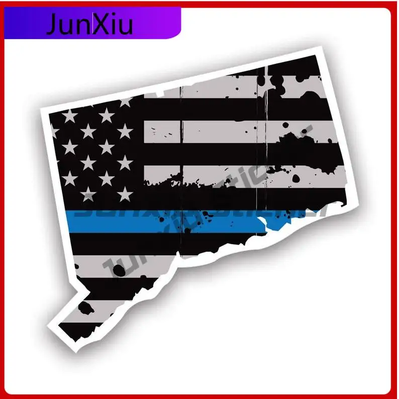 

Distressed Thin Blue Line Connecticut State Shaped Subdued Us Flag Sticker Uv Protected Police Law Enforcement Ct Car Sticker