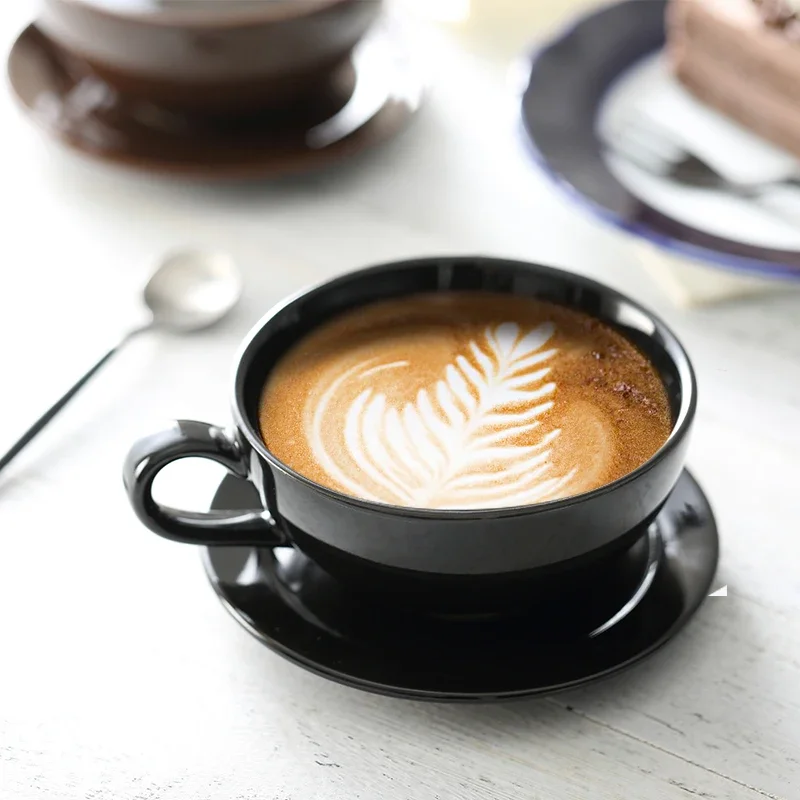 New Design Colourful Coffee Set Coffee Cup and Saucer Underglazed Low Procelain Cappuccino Latte Cup 250ml