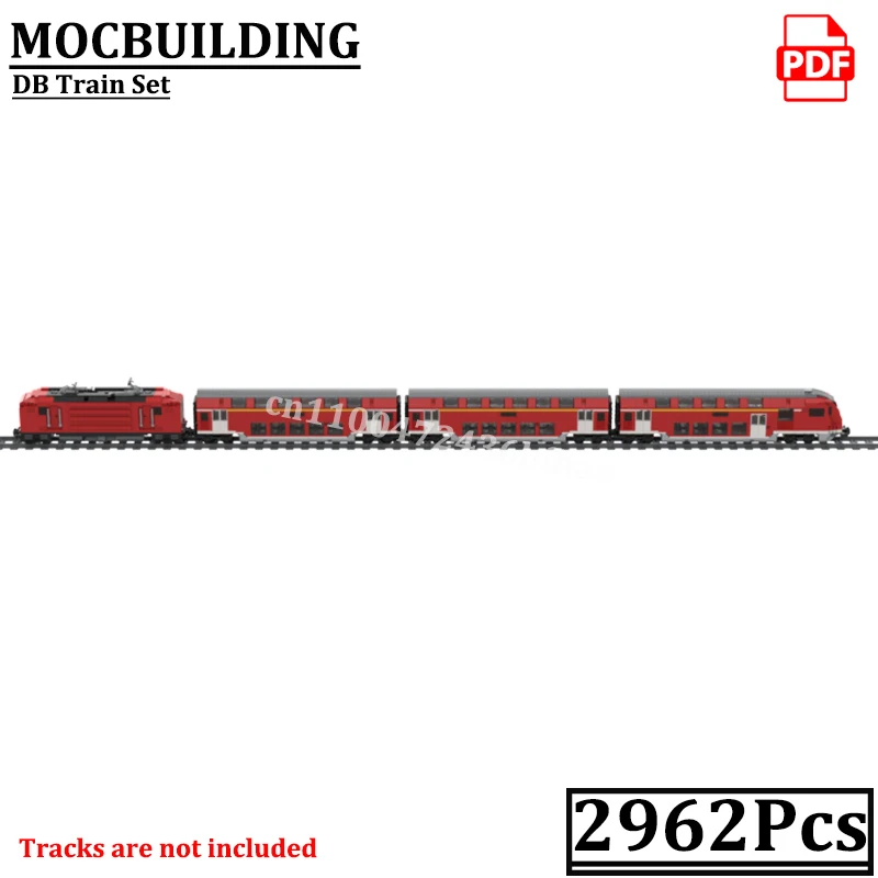 Zestaw kolejowy DB BR 143 z lokomotywą i wagony pasażerskie, model kolejowy, klocki konstrukcyjne MOCBUILDING, zabawki konstrukcyjne, prezent, klocki.