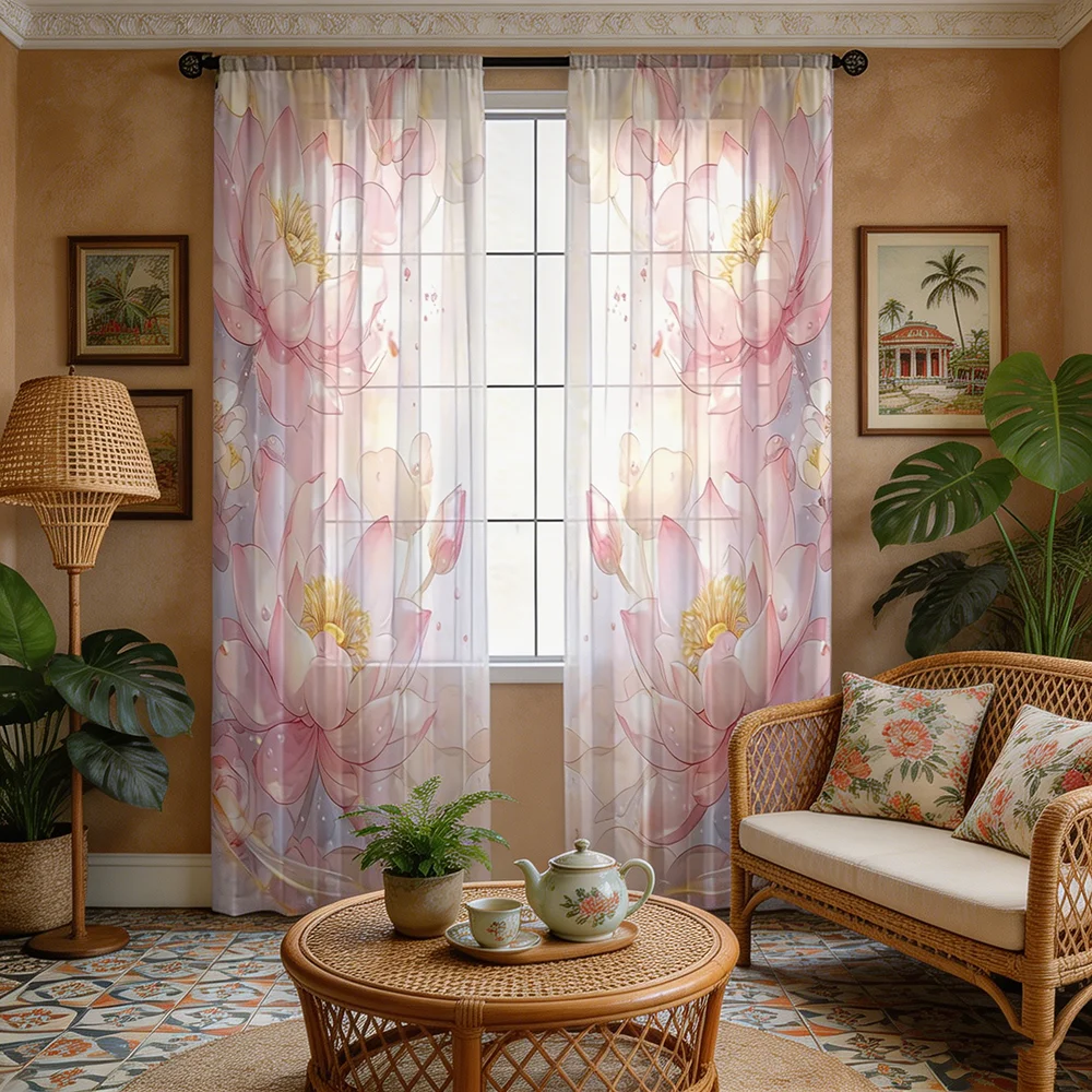 2PCS Digital Printing Sheer Curtain, Persian Carpet Oriental Pattern, Exotic Luxurious Traditional Ethnic Living Room Decor - view 5
