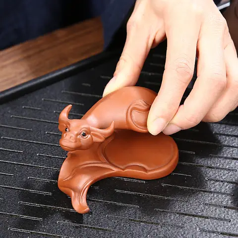 Teprydnad för husdjur Niu Zhuan Qiankun dubbel ko buffel avtagbar hantverk lila sandplatta lekväg boutique teservis 10 best sales teapet - №6