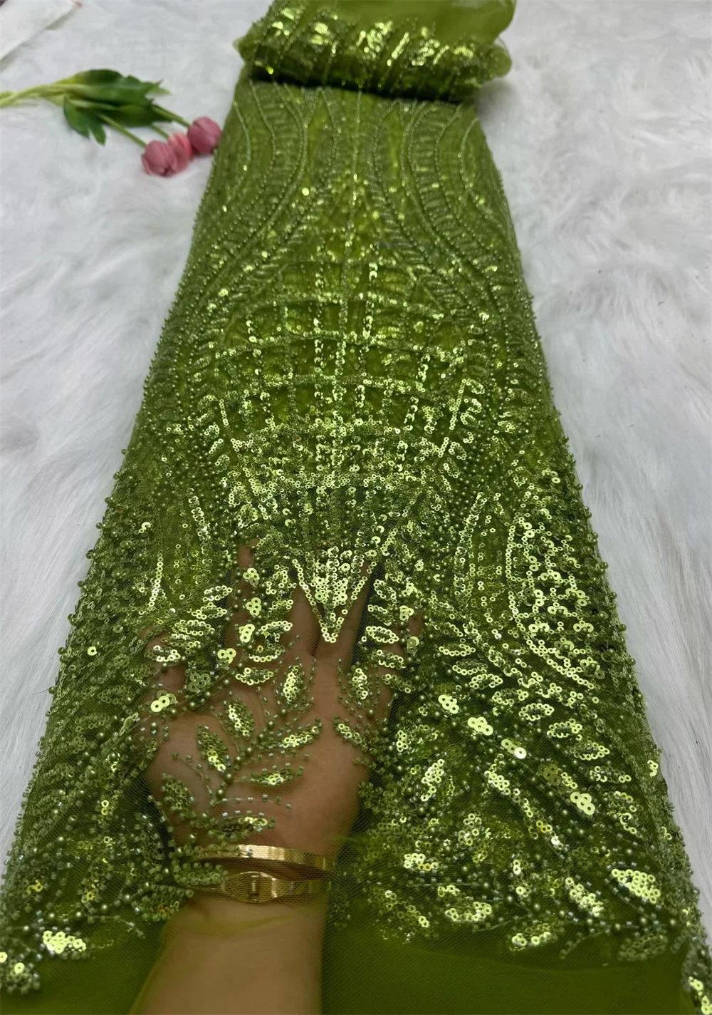 African French Lace Fabric, High Quality, Embroidered Nigerian, 3D Sequins, Tulle, Party Dress, S1861, 5 Yards, 2025 Hm45-1