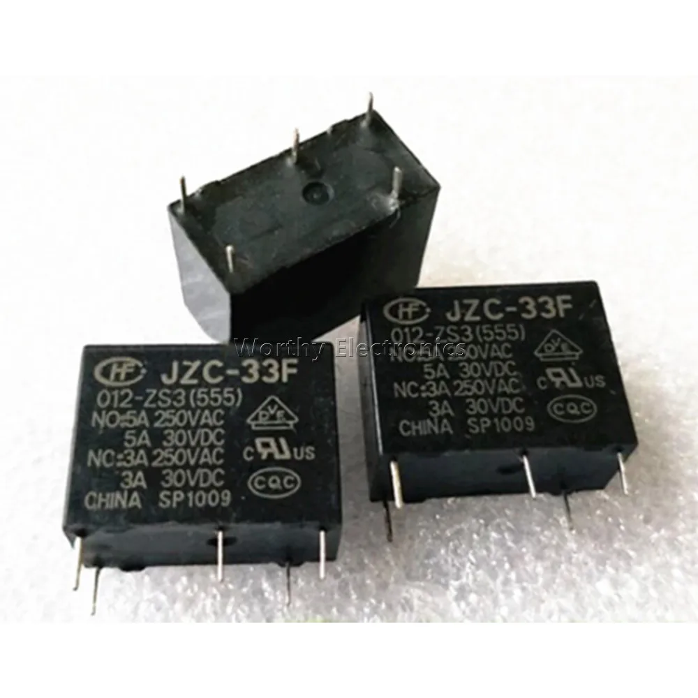 

Free Shipping 10PCS/LOT JZC-33F 012-ZS3(555) 12V 5PIN Relay 5A HF33F