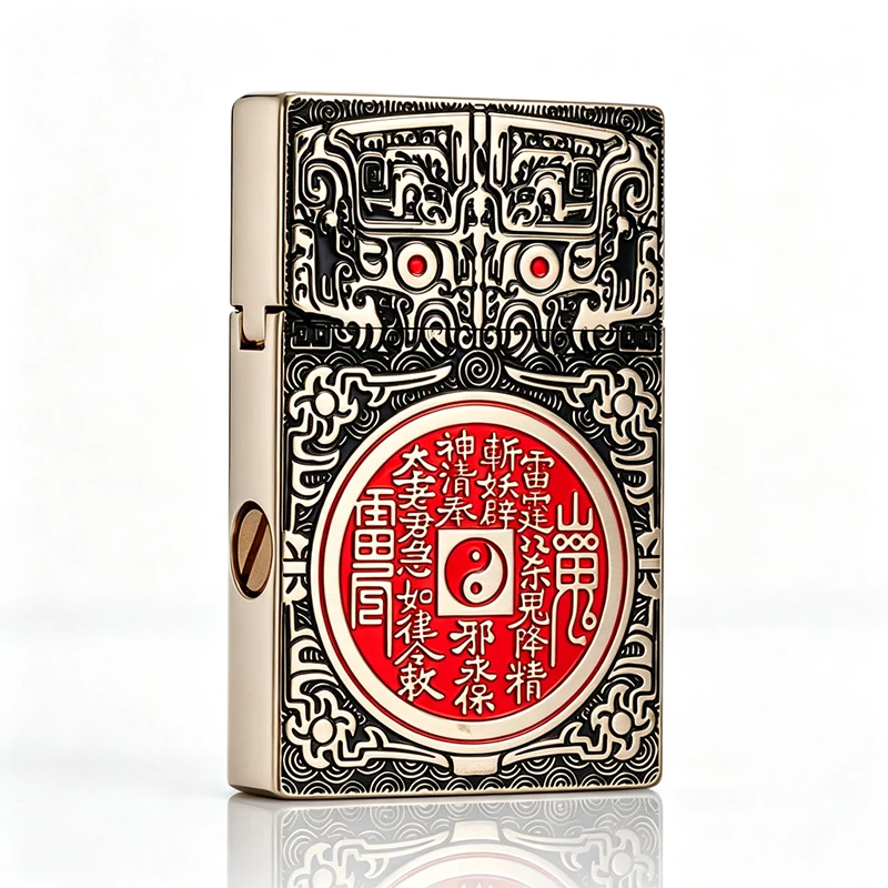 Vintage Engraved  Lighter Metal Oil Lighter Carved Windproof Grinding Wheel Retro Petrol Lighter Unique Collection Men Gift