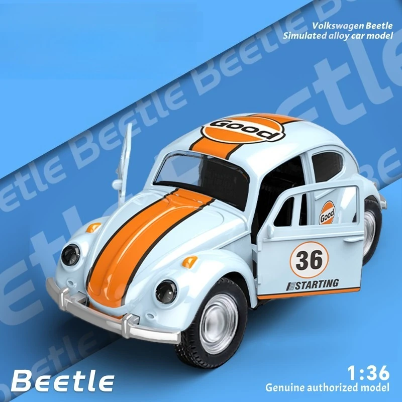 1:36 Klasyczny retro model samochodu Golf Beetle z 1955 roku, ze stopu, z napędem pull-back, zabawka dla chłopców, model samochodu dla dzieci, symulacja
