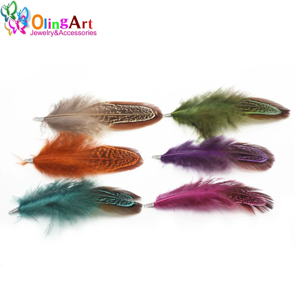OlingArt красочные окрашивания натуральные перья кисточка 12 шт. женские серьги браслет колье DIY изготовление ювелирных изделий брелок подвески